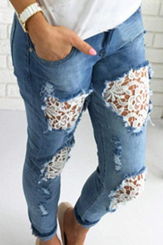 Broken Holes Lace Casual Jeans pants